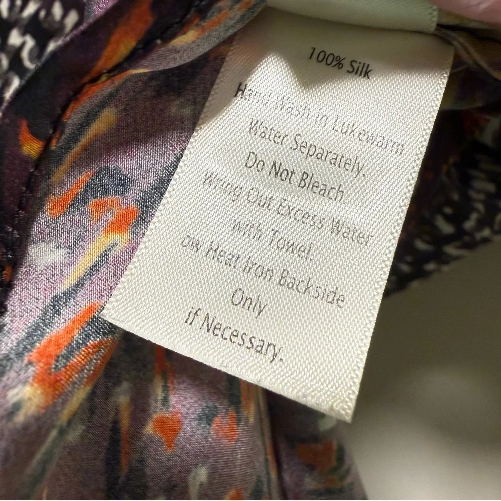 Ecru 100% Silk Sleeveless Button Down Blouse Top Earth Tone Ombre Large - Picture 5 of 7